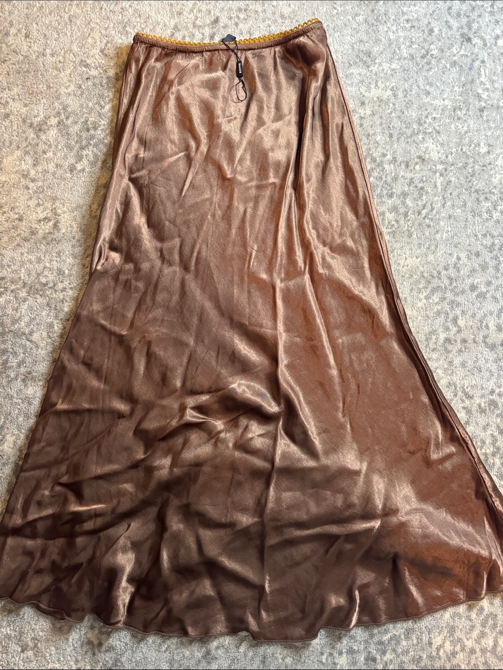 Satin Midi Slip Skirt in Satin Midi Skirt in Bronze Brown